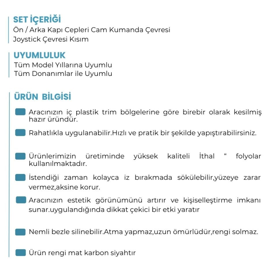 TOGG T10F SEDAN Uyumlu İç Trim Kaplama Set