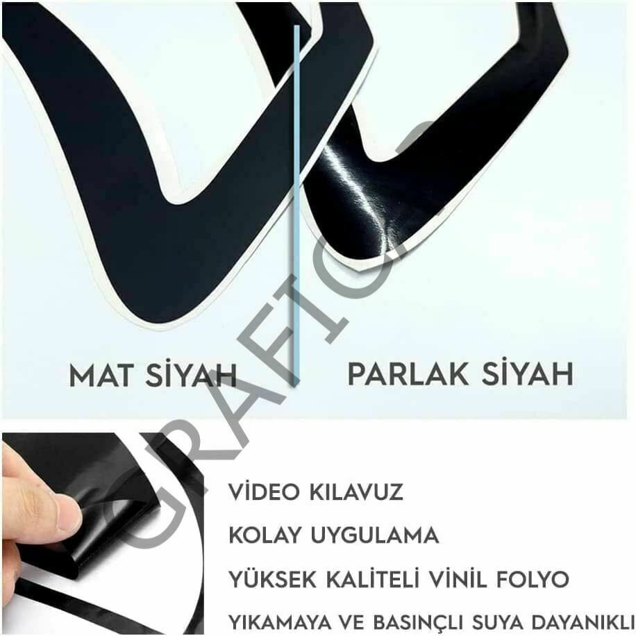 Volkswagen T-ROC Stop Çerçevesi Sticker Set PARLAK SİYAH
