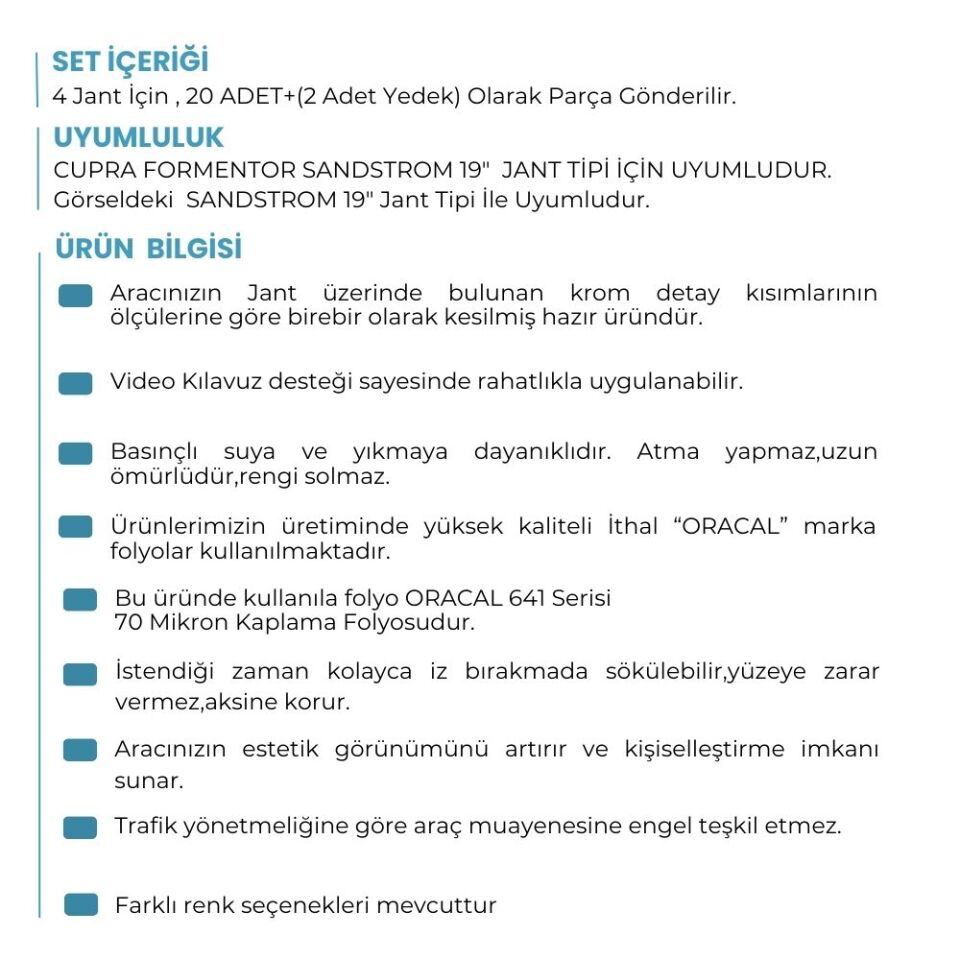 Cupra Formentor Jant Kaplama Sticker Set - SANDSTORM 19'' Uyumlu