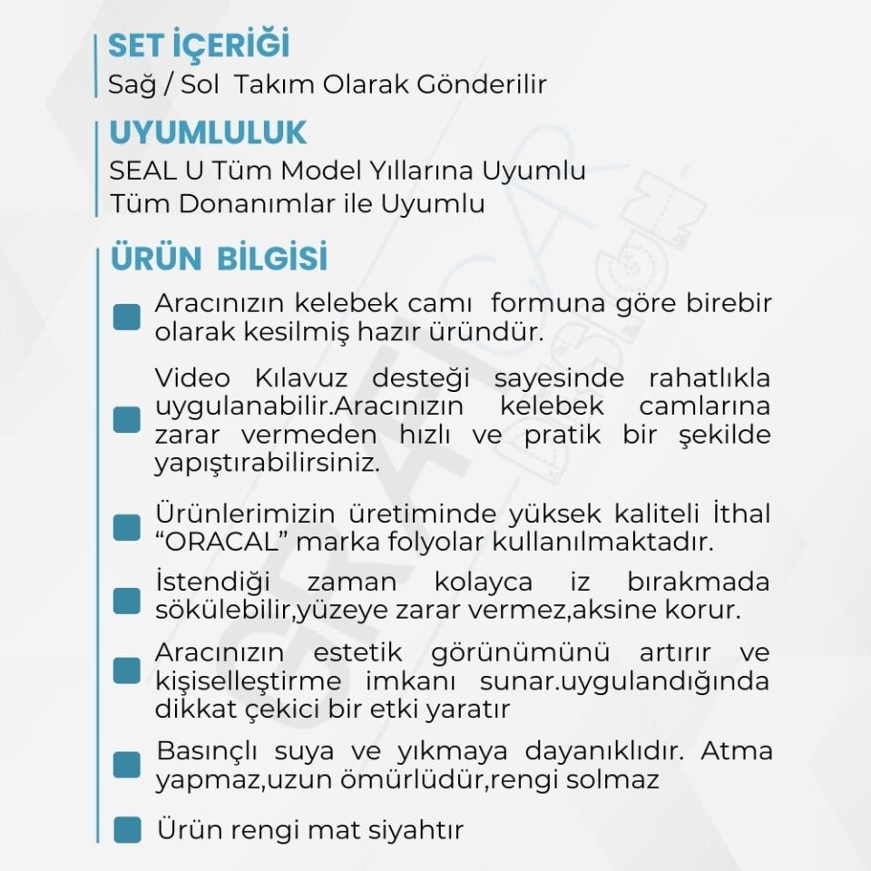 BYD Seal U Uyumlu Kelebek Cam Sticker Set