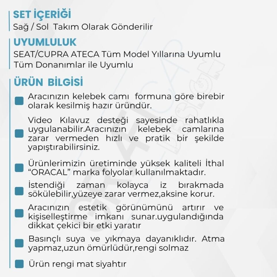 Cupra Ateca Uyumlu Kelebek Cam Sticker Seti CUPRA LOGOLU