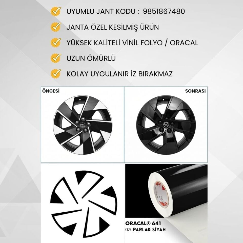 Opel Grandland Jant Kaplama Sticker Set / 2025 Sonrası / 2.Nesil PARLAK SİYAH