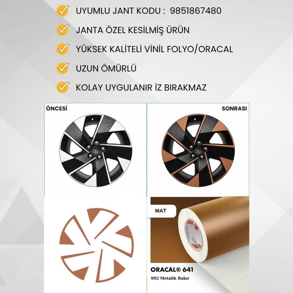 Opel Grandland Jant Kaplama Sticker Set / 2025 Sonrası / 2.Nesil METALİK BAKIR MAT