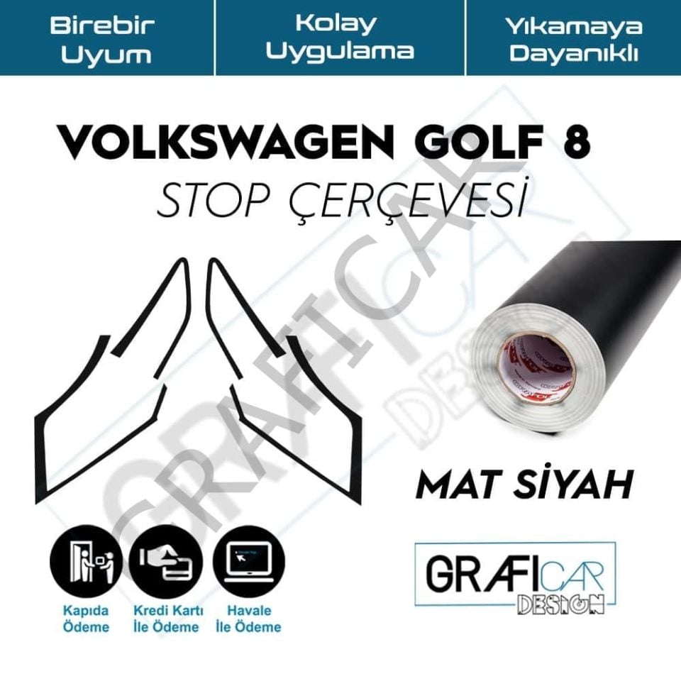 Volkswagen Golf 8 Uyumlu Stop Çerçevesi MAT SİYAH