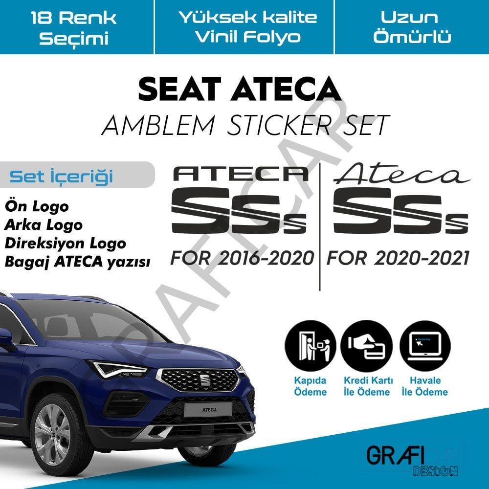 Seat Ateca Amblem Sticker Set 2016-2020 / MAKYAJSIZ - MAT KIRMIZI