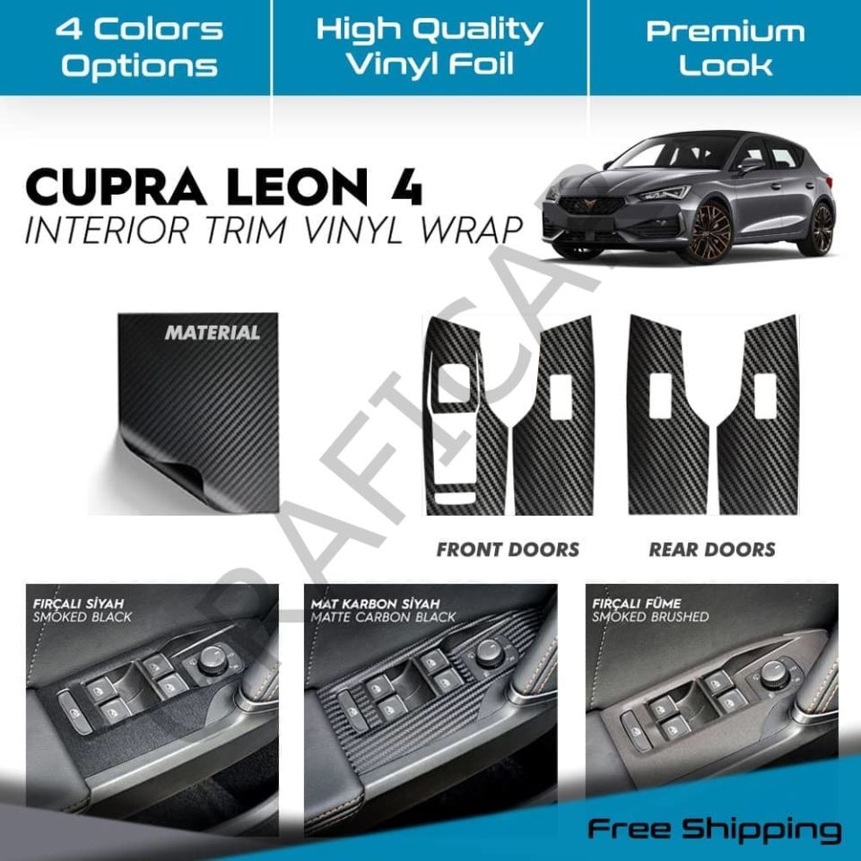 Cupra Leon MK4 / 4 Kapı İçi Tutma Kaplama Sticker Seti FIRÇALI SİYAH
