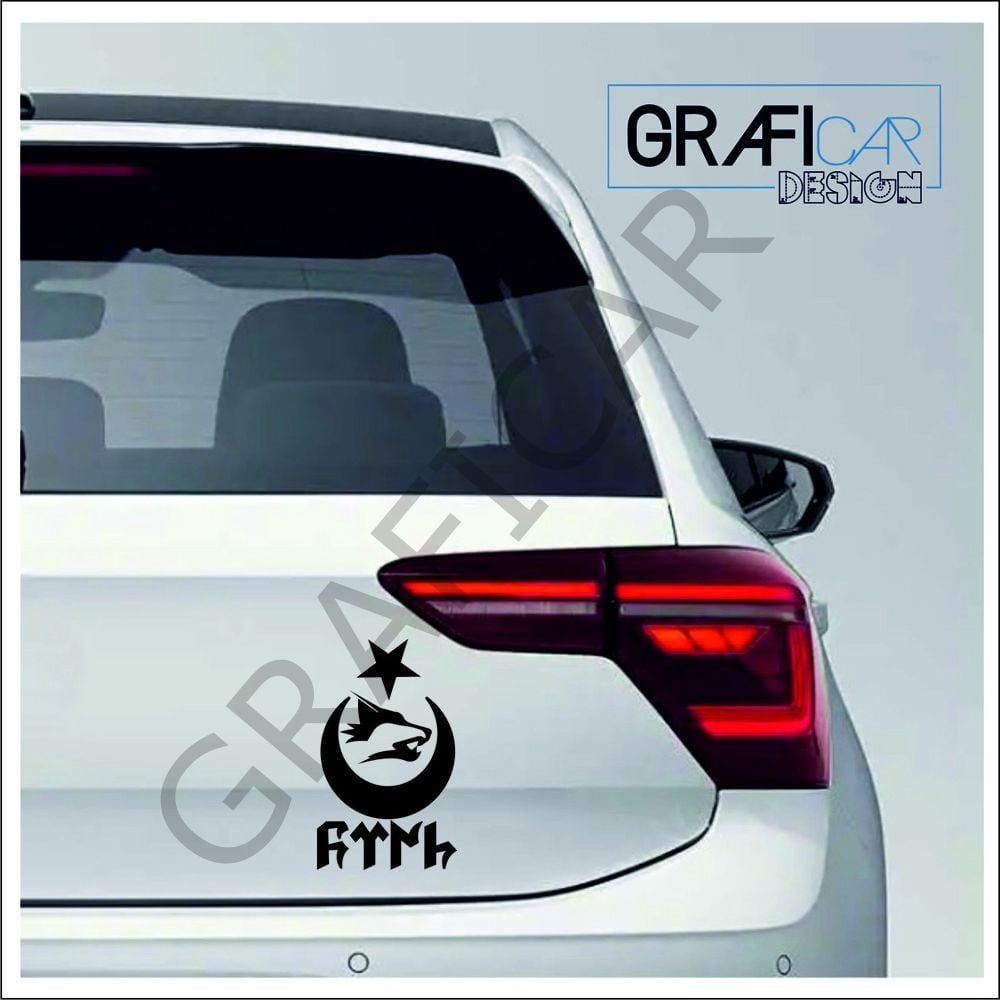 Ay Yıldız Börü Sticker / 14cm x 8cm PARLAK BEYAZ