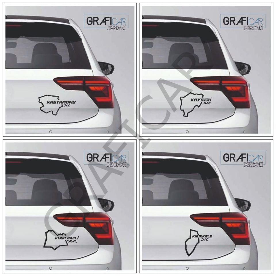 Harita Yarış Pisti Görünüm Sticker/Kastamonu-Kayseri-Kırklareli-Kırşehir PARLAK SİYAH - KASTAMONU