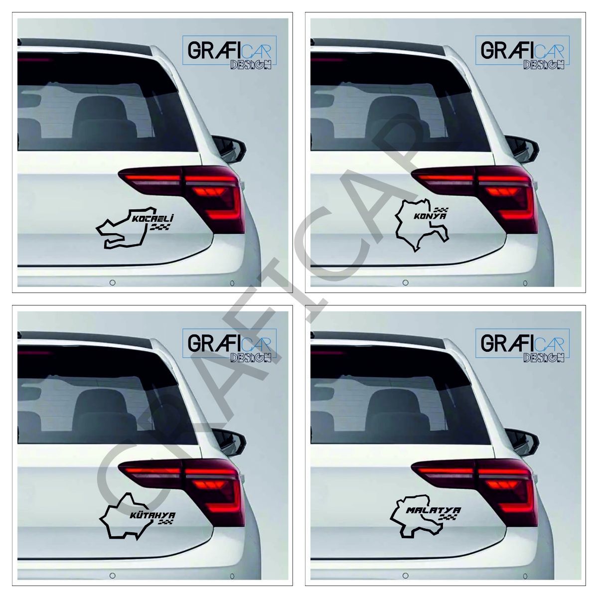 Harita Yarış Pisti Görünüm Sticker/Kocaeli-Konya-Kütahya-Malatya PARLAK SİYAH - KONYA