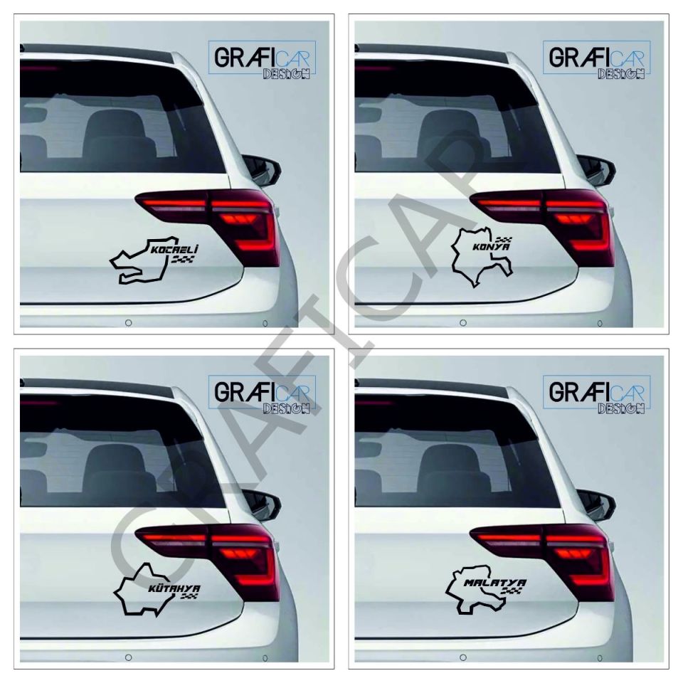 Harita Yarış Pisti Görünüm Sticker/Kocaeli-Konya-Kütahya-Malatya PARLAK SİYAH - KONYA