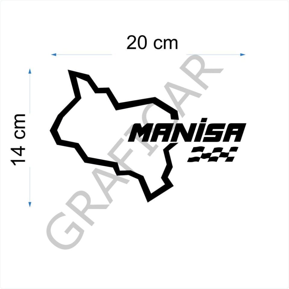 Harita Yarış Pisti Görünüm Sticker/Kahramanmaraş-Manisa-Mardin-Muğla PARLAK SİYAH - MUĞLA