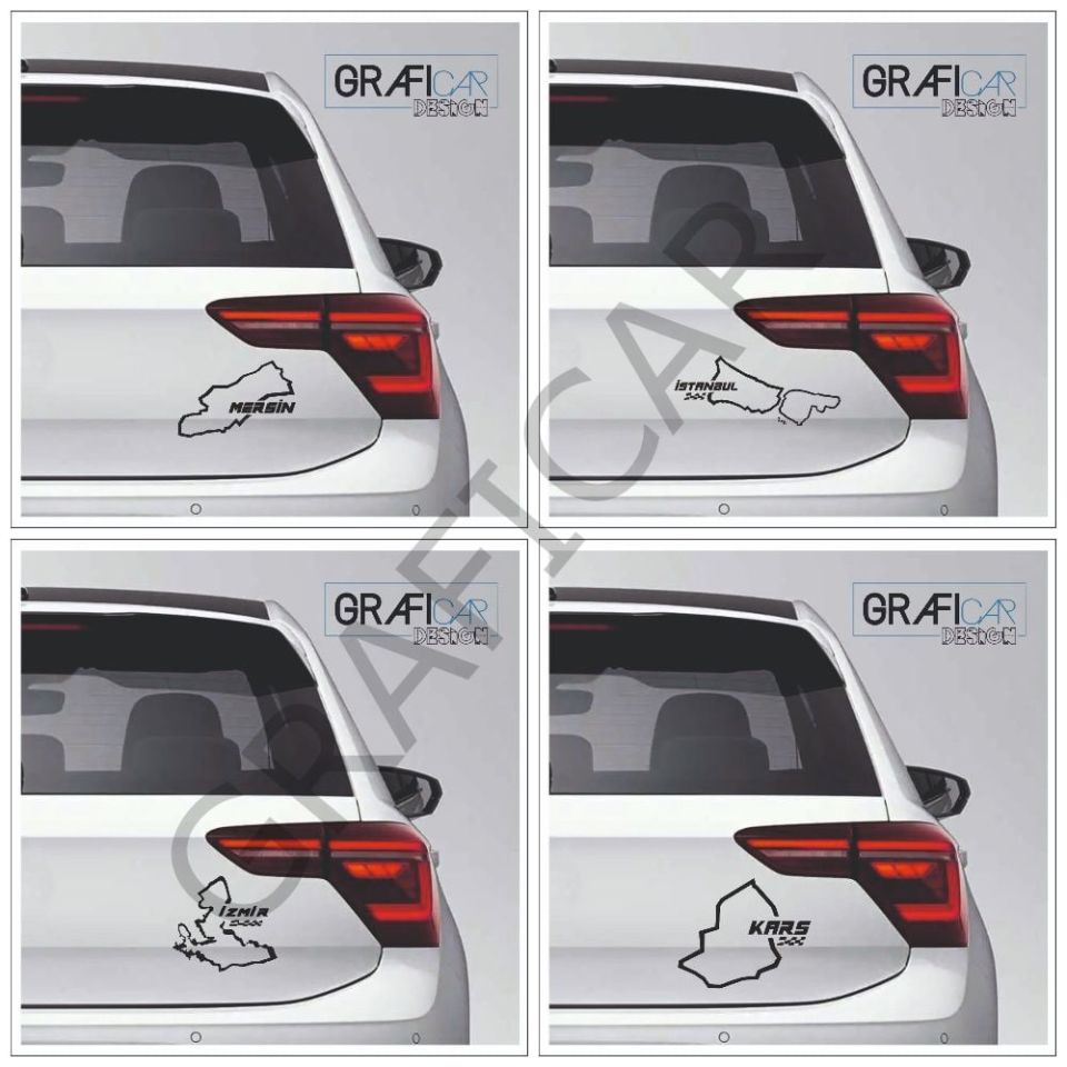 Harita Yarış Pisti Görünüm Sticker/İstanbul-İzmir-Kars-Mersin PARLAK SİYAH - MERSİN