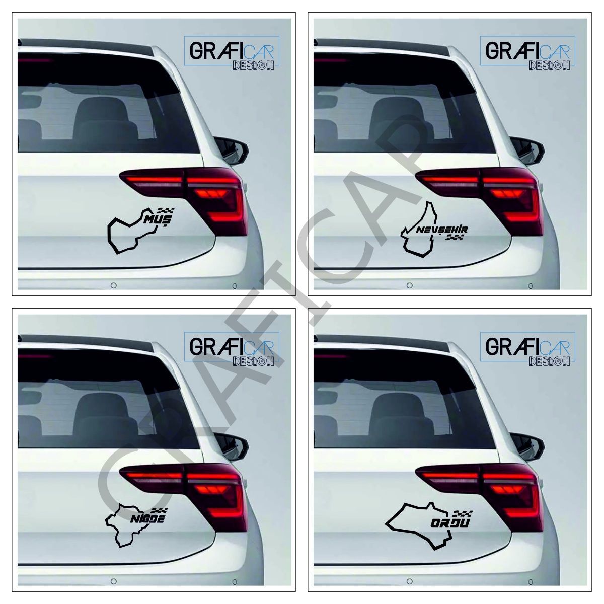 Harita Yarış Pisti Görünüm Sticker/Ordu-Nevşehir-Niğde-Muş PARLAK BEYAZ - ORDU