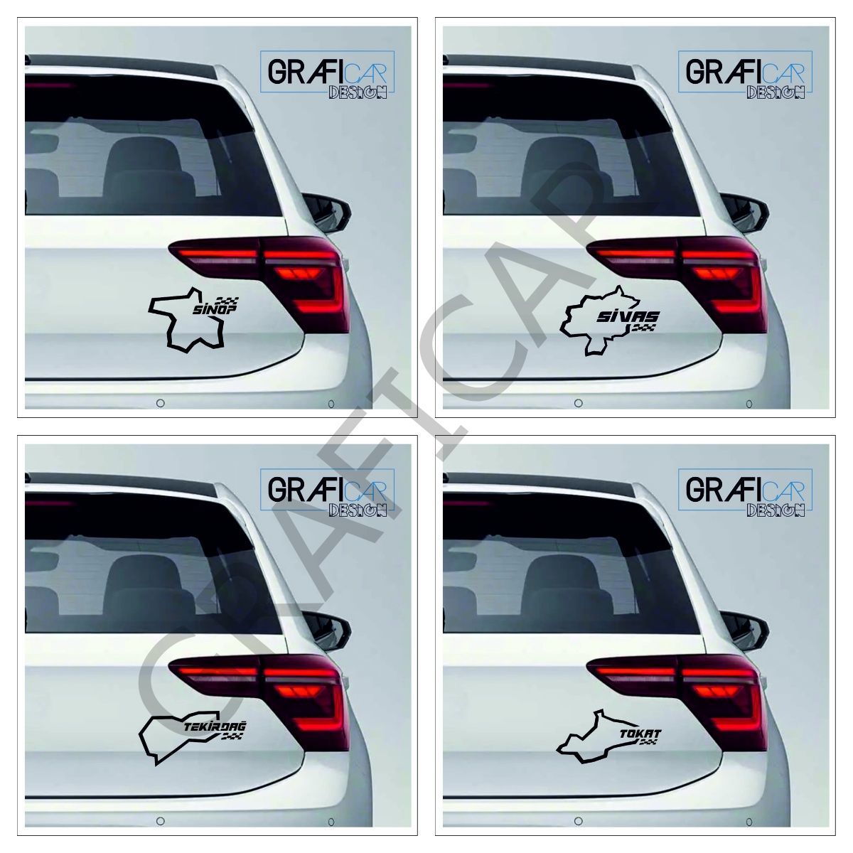 Harita Yarış Pisti Görünüm Sticker/Sinop-Sivas-Tekirdağ-Tokat PARLAK SİYAH - SİVAS