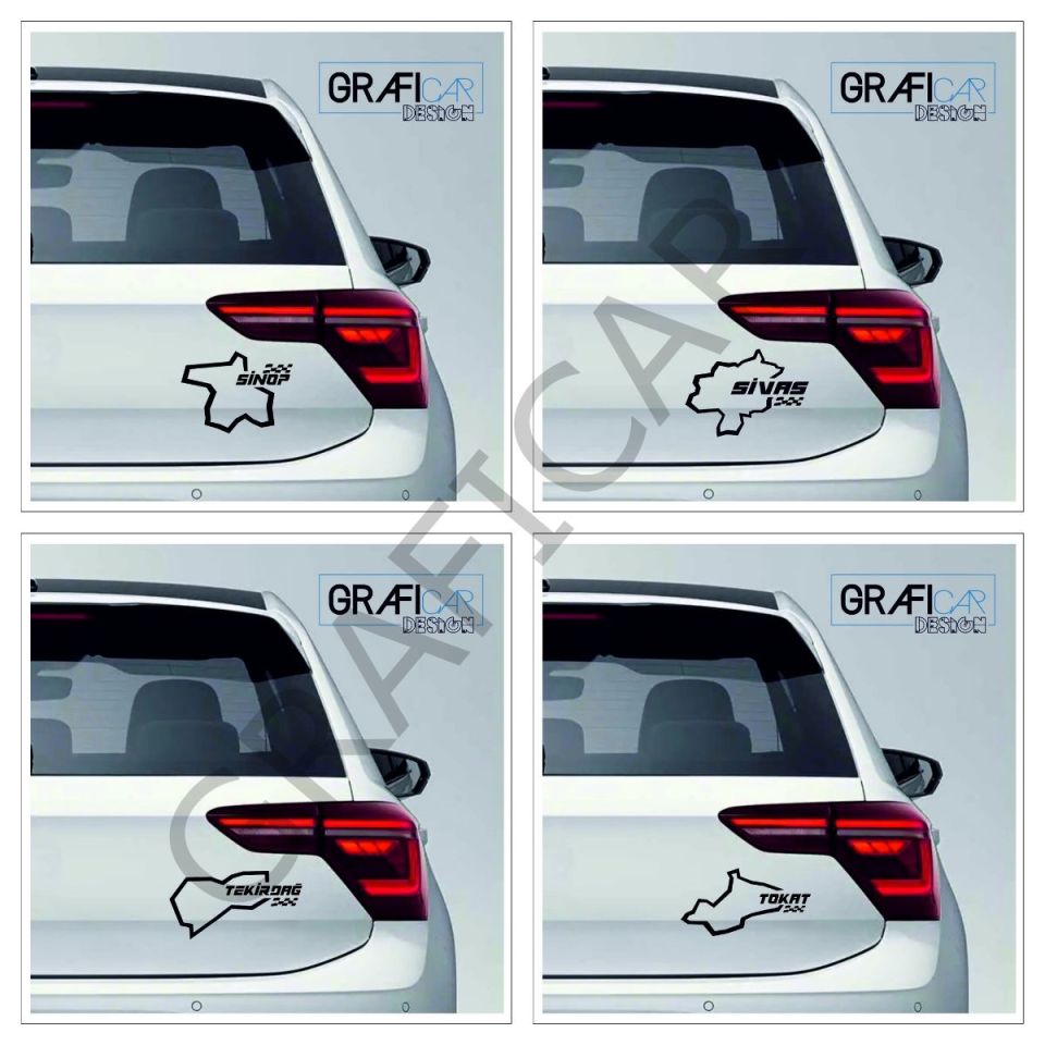 Harita Yarış Pisti Görünüm Sticker/Sinop-Sivas-Tekirdağ-Tokat PARLAK SİYAH - SİVAS