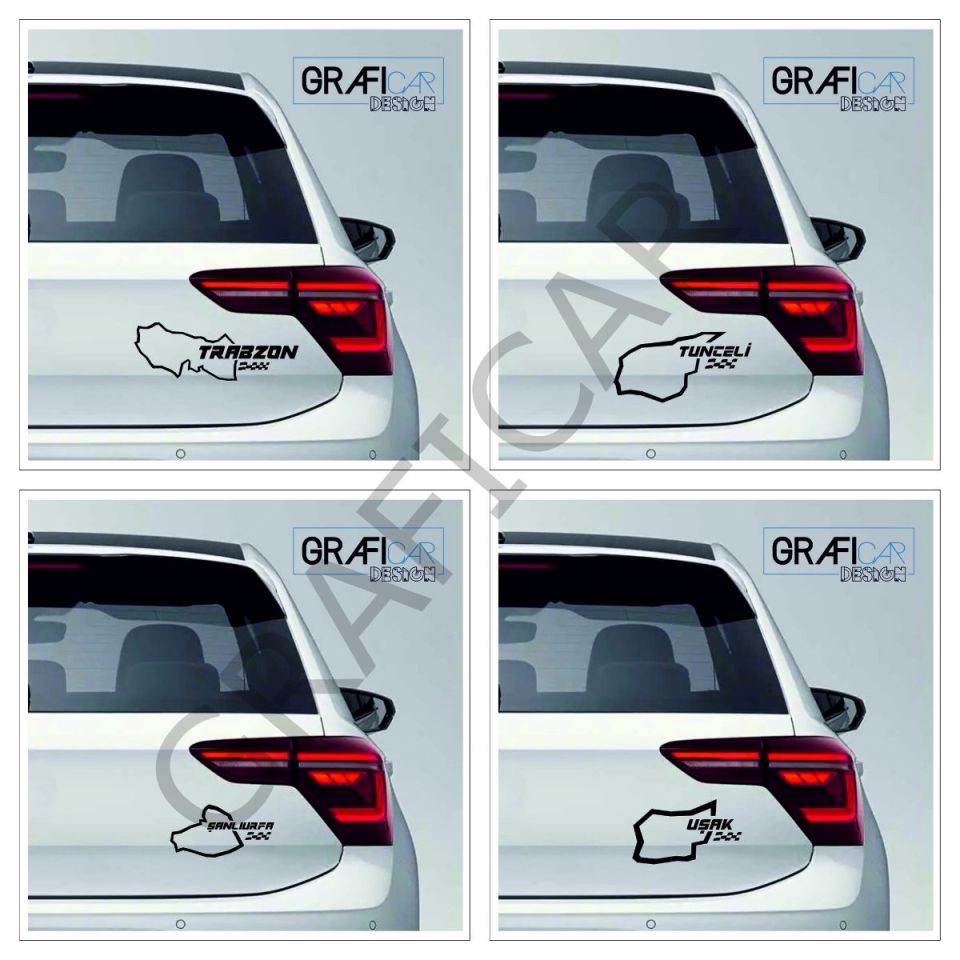 Harita Yarış Pisti Görünüm Sticker/Şanlıurfa-Trabzon-Tunceli-Uşak PARLAK SİYAH - TRABZON