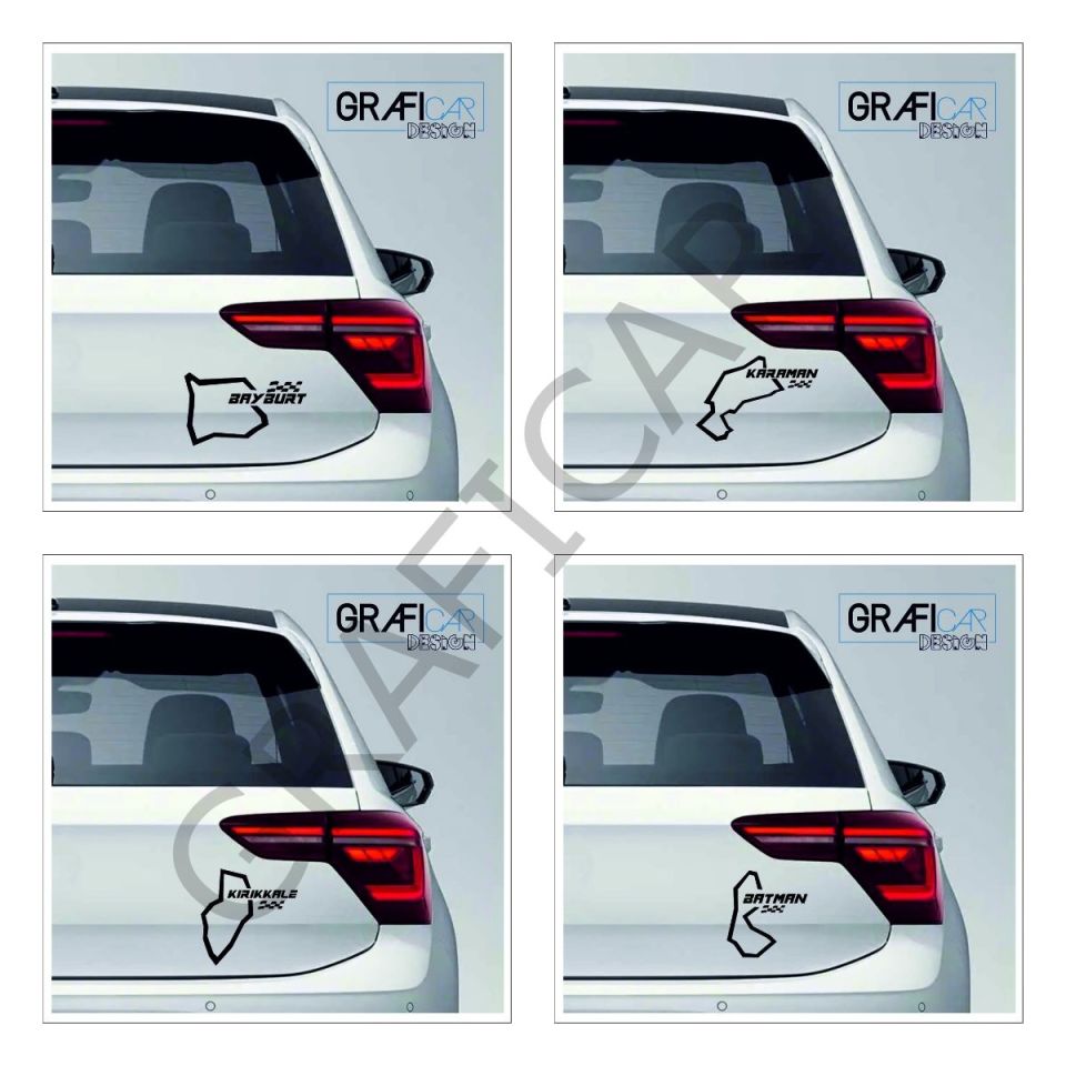 Harita Yarış Pisti Görünüm Sticker / Batman-Bayburt-Karaman-Kırıkkale PARLAK BEYAZ - KARAMAN