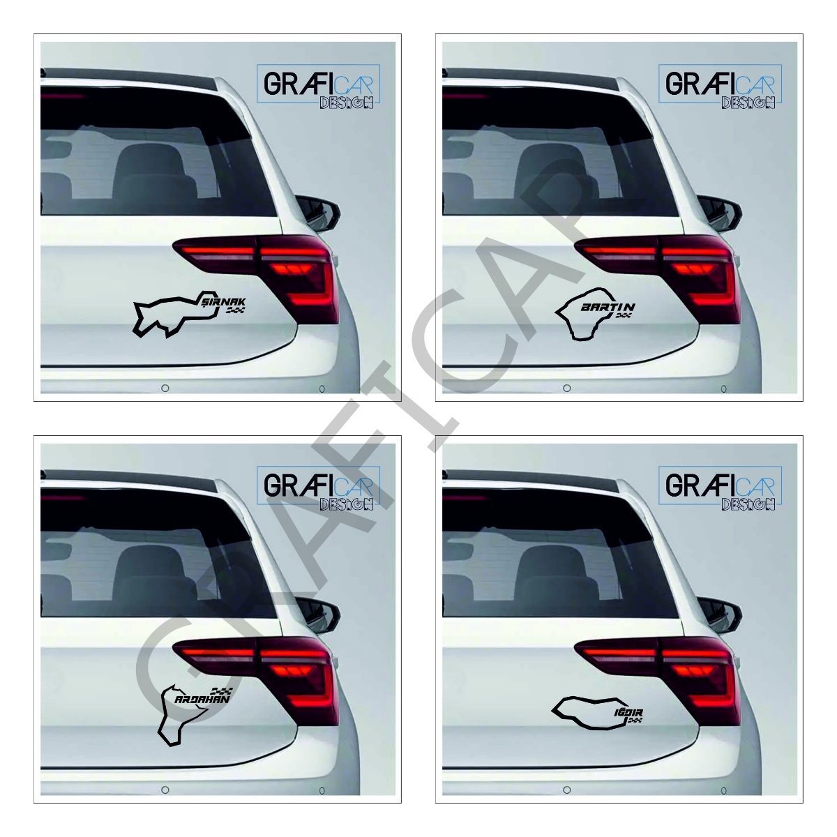 Harita Yarış Pisti Görünüm Sticker / Ardahan-Bartın-Iğdır-Şırnak PARLAK SİYAH - ŞIRNAK