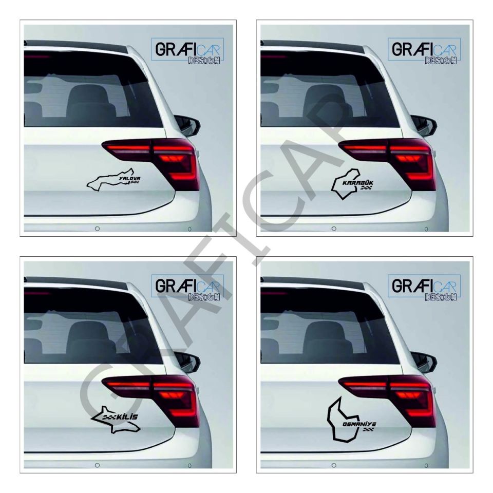 Harita Yarış Pisti Görünüm Sticker / Karabük-Kilis-Osmaniye-Yalova PARLAK BEYAZ - KARABÜK