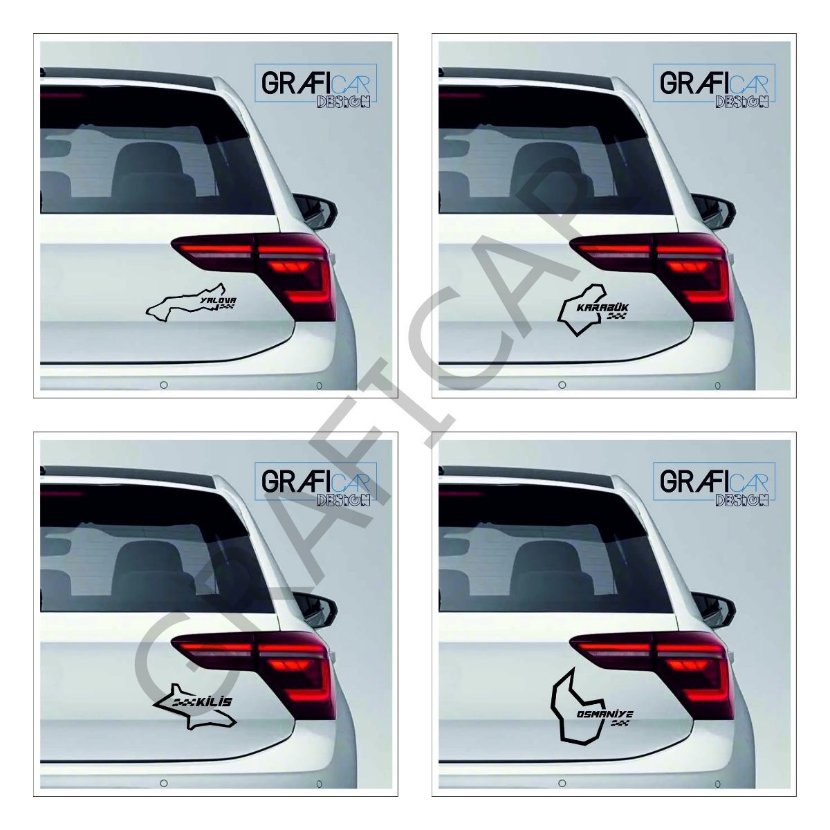 Harita Yarış Pisti Görünüm Sticker / Karabük-Kilis-Osmaniye-Yalova PARLAK SİYAH - YALOVA