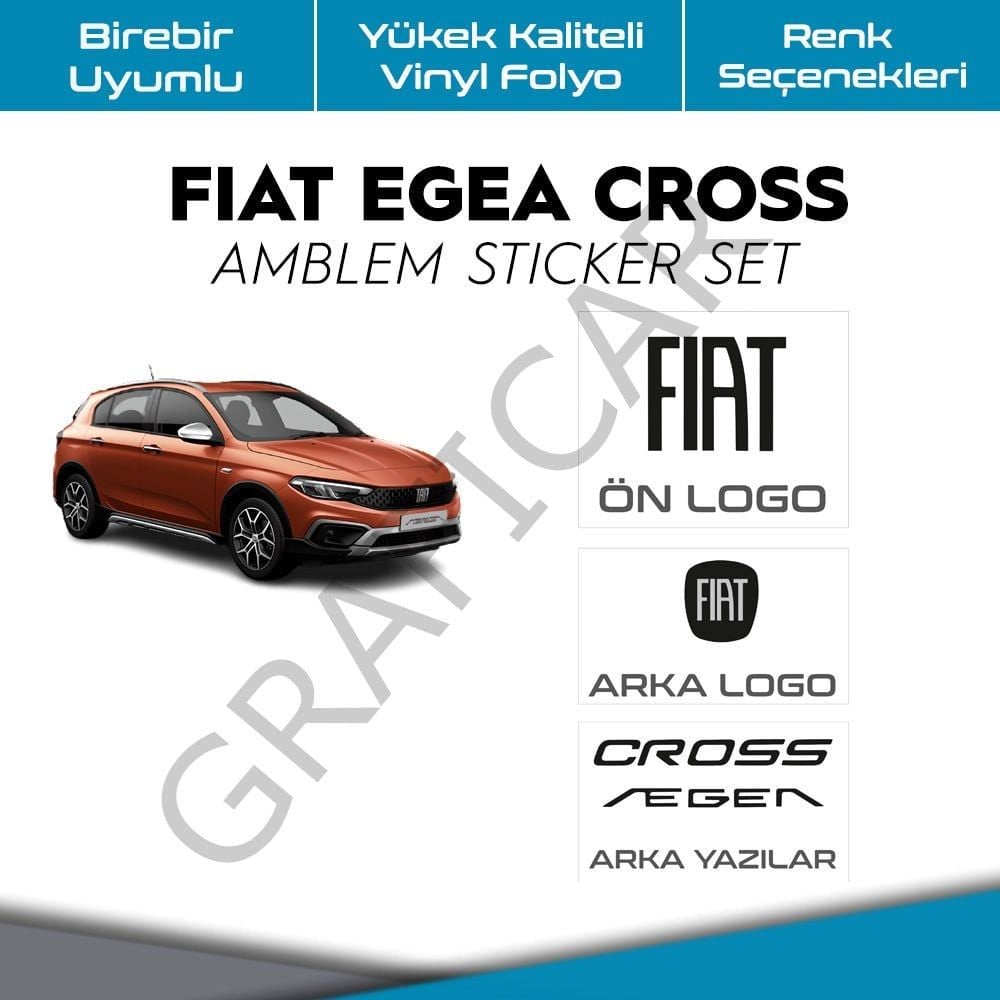 Fiat Egea Cross Emblem Sticker Set MATTE CARBON BLACK