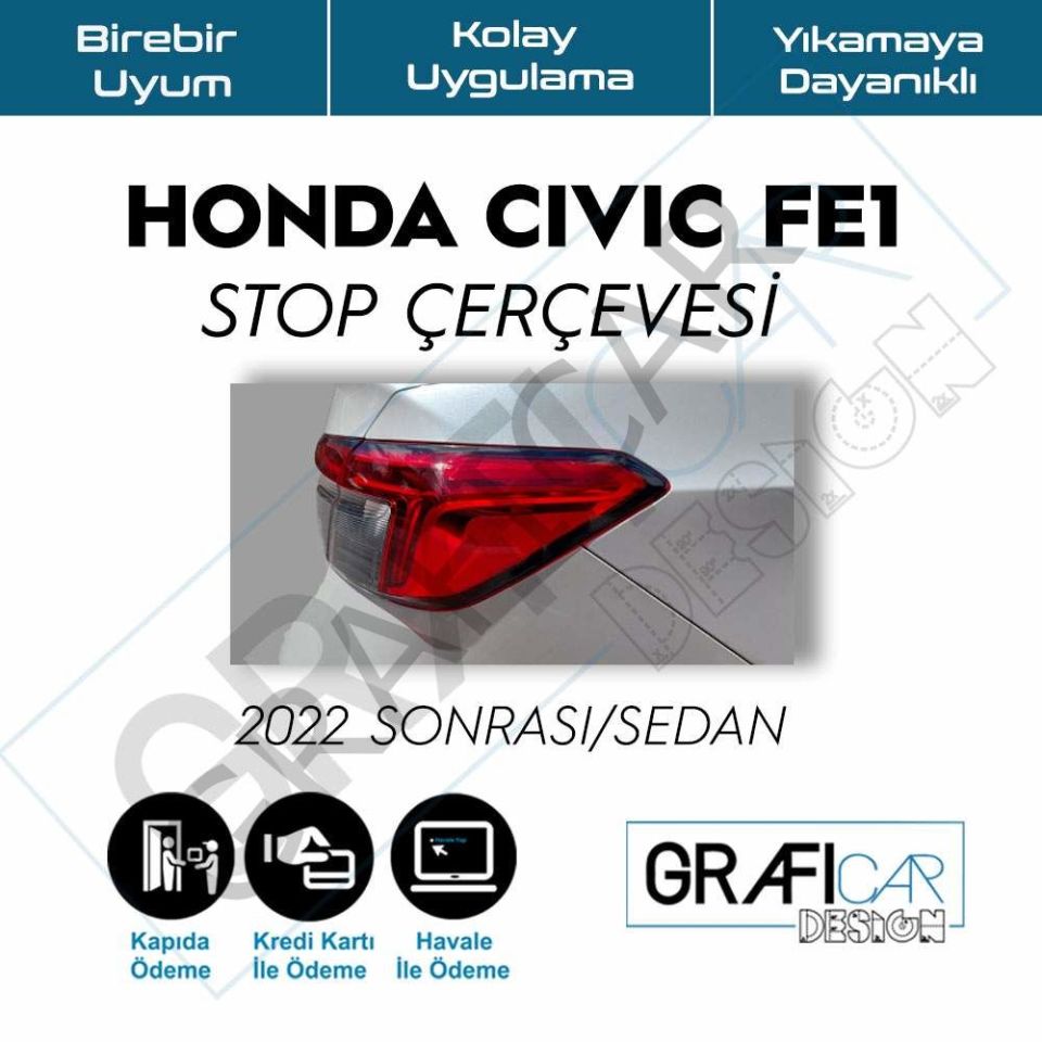 Honda Civic FE1 Stop Çerçeve Sticker MAT SİYAH