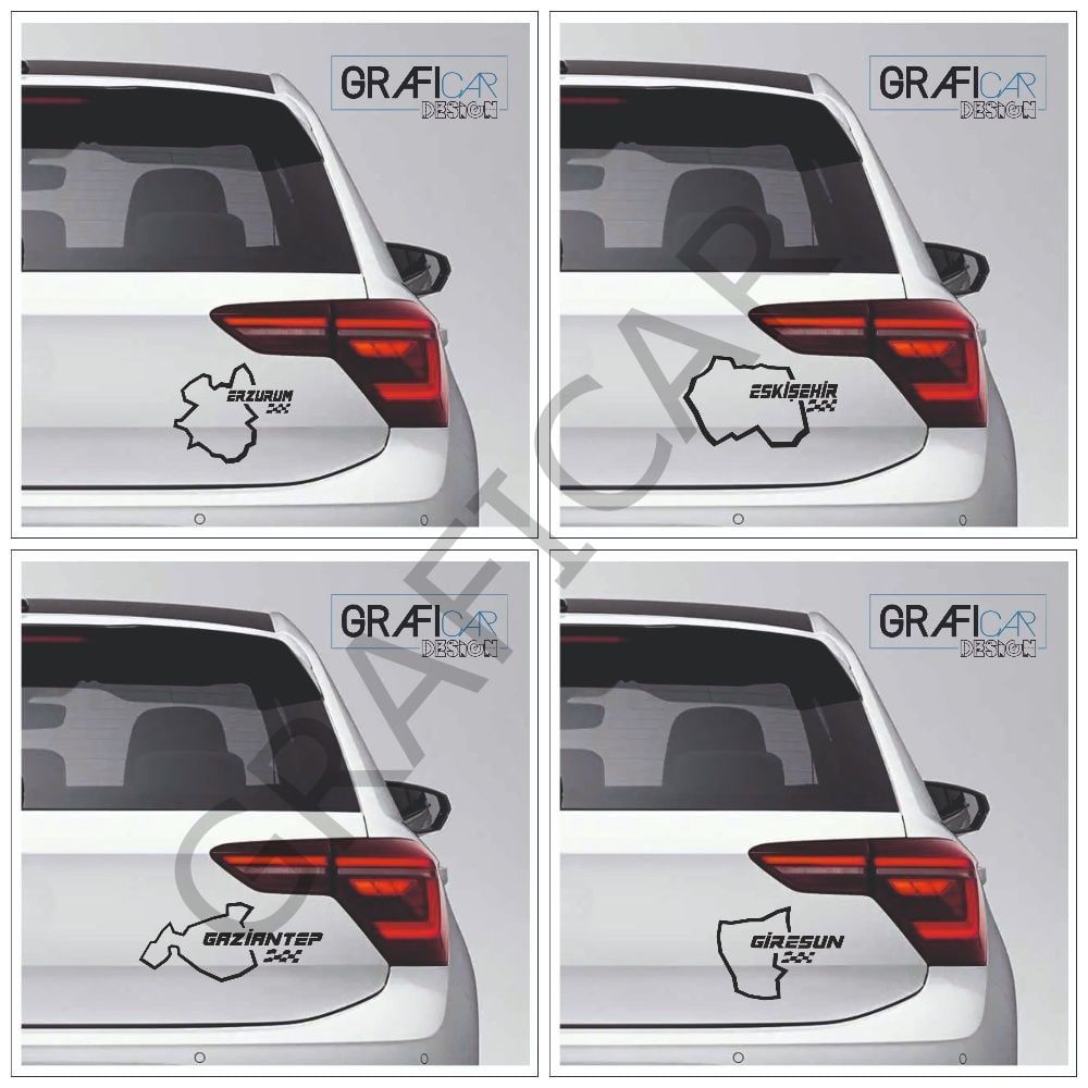 Harita Yarış Pisti Görünüm Sticker/Erzurum-Eskişehir-Gaziantep-Giresun PARLAK BEYAZ - GAZİANTEP
