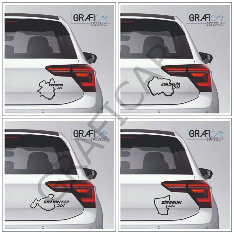 Harita Yarış Pisti Görünüm Sticker/Erzurum-Eskişehir-Gaziantep-Giresun PARLAK BEYAZ - GAZİANTEP