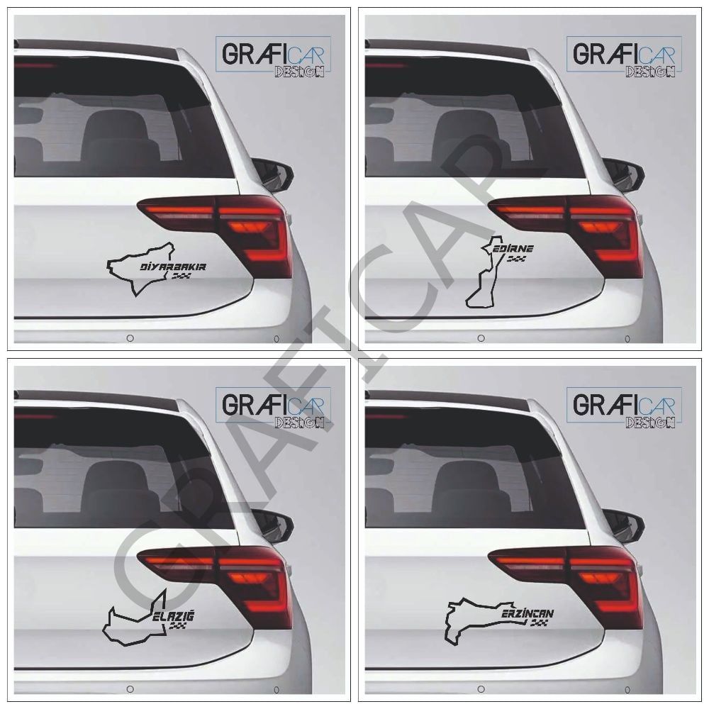 Harita Yarış Pisti Görünüm Sticker/Erzincan-Diyarbakır-Edirne-Elazığ PARLAK SİYAH - DİYARBAKIR
