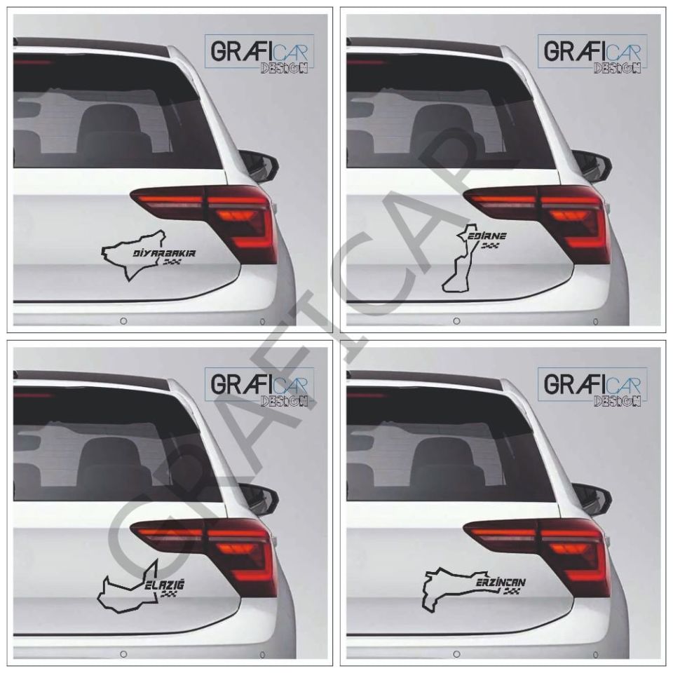 Harita Yarış Pisti Görünüm Sticker/Erzincan-Diyarbakır-Edirne-Elazığ PARLAK SİYAH - DİYARBAKIR