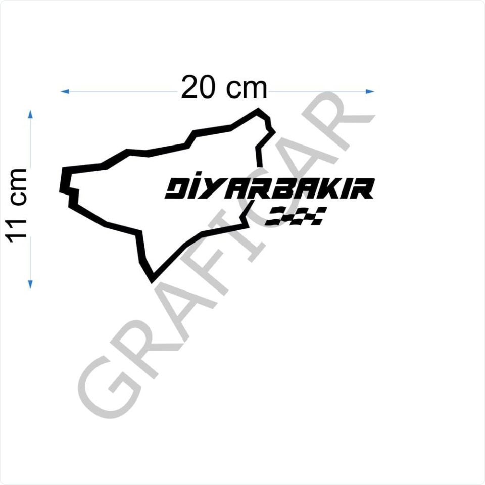 Harita Yarış Pisti Görünüm Sticker/Erzincan-Diyarbakır-Edirne-Elazığ PARLAK SİYAH - DİYARBAKIR