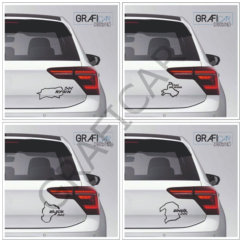 Harita Yarış Pisti Görünüm Sticker/Balıkesir-Bilecik-Bingöl-Aydın PARLAK SİYAH - AYDIN