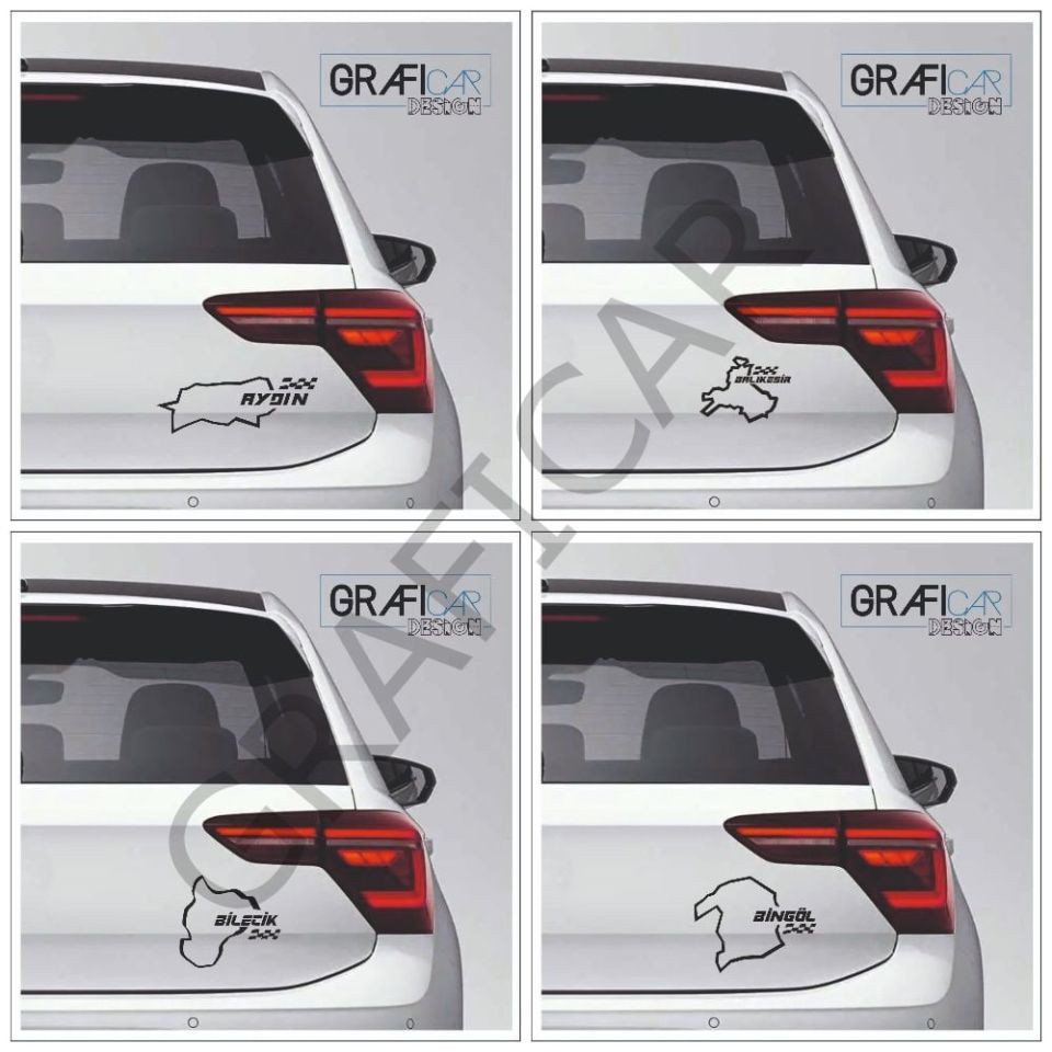 Harita Yarış Pisti Görünüm Sticker/Balıkesir-Bilecik-Bingöl-Aydın PARLAK SİYAH - AYDIN