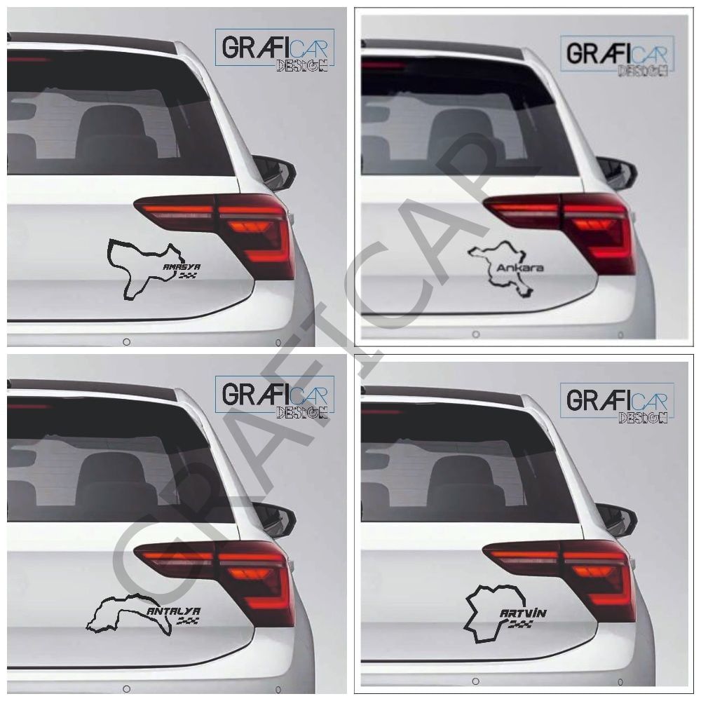 Harita Yarış Pisti Görünüm Sticker/Amasya-Ankara-Antalya-Artvin PARLAK SİYAH - ARTVİN