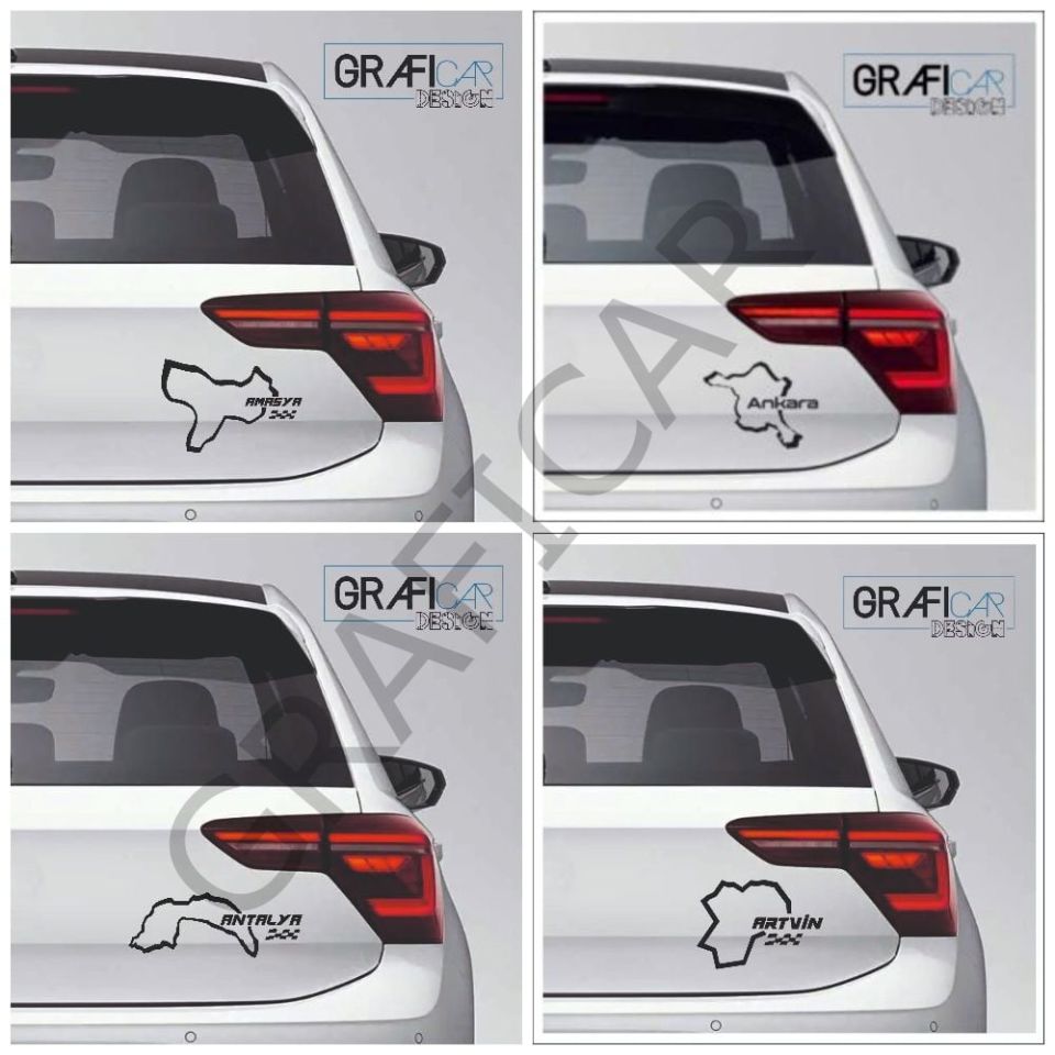 Harita Yarış Pisti Görünüm Sticker/Amasya-Ankara-Antalya-Artvin PARLAK SİYAH - ARTVİN