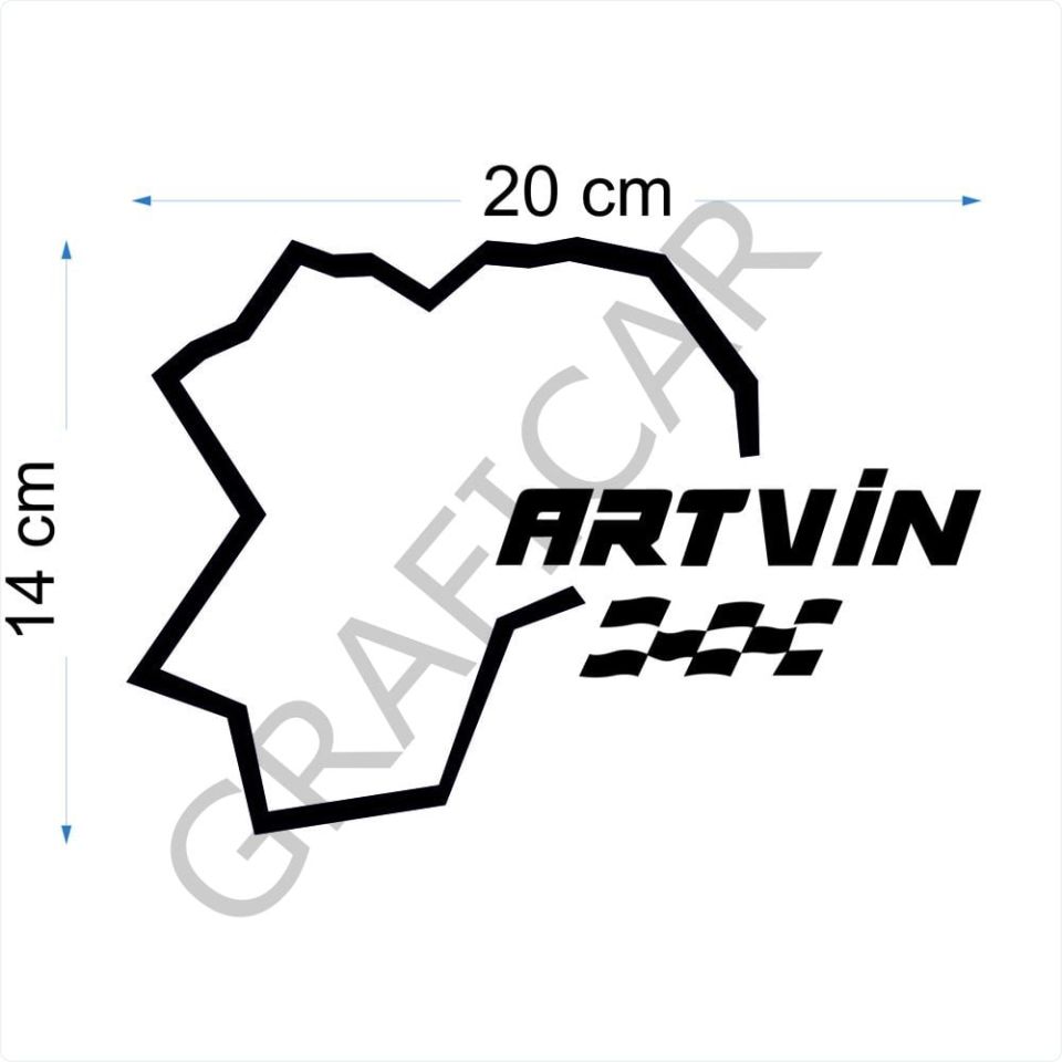 Harita Yarış Pisti Görünüm Sticker/Amasya-Ankara-Antalya-Artvin PARLAK SİYAH - ARTVİN