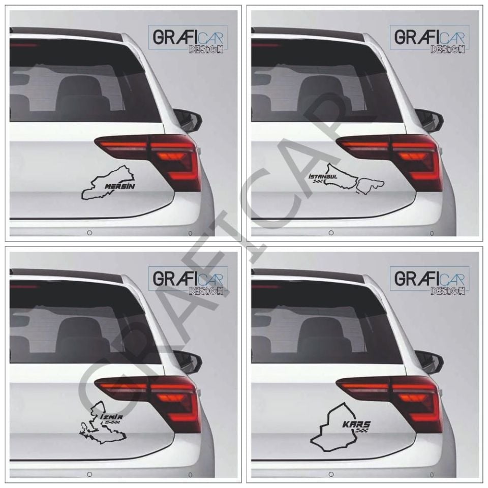 Harita Yarış Pisti Görünüm Sticker/İstanbul-İzmir-Kars-Mersin PARLAK SİYAH - İSTANBUL