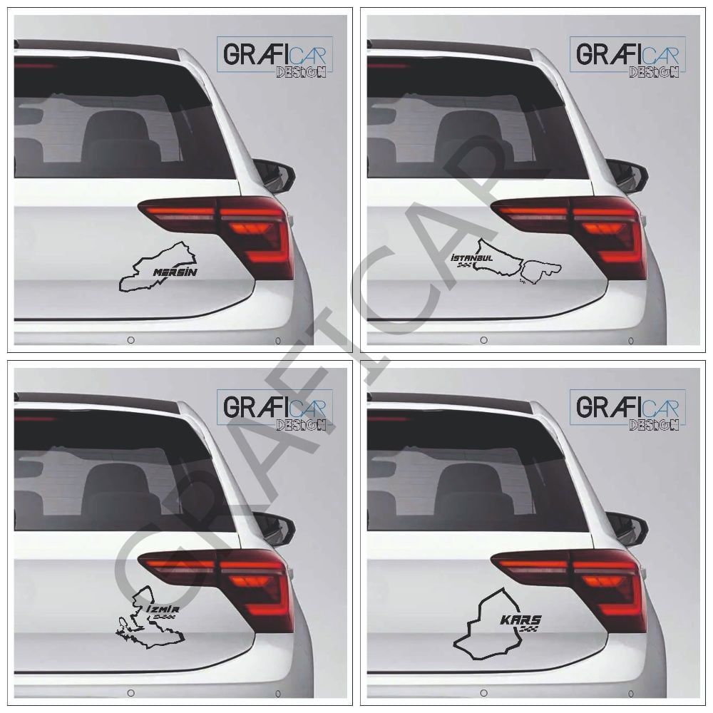 Harita Yarış Pisti Görünüm Sticker/İstanbul-İzmir-Kars-Mersin PARLAK SİYAH - İZMİR