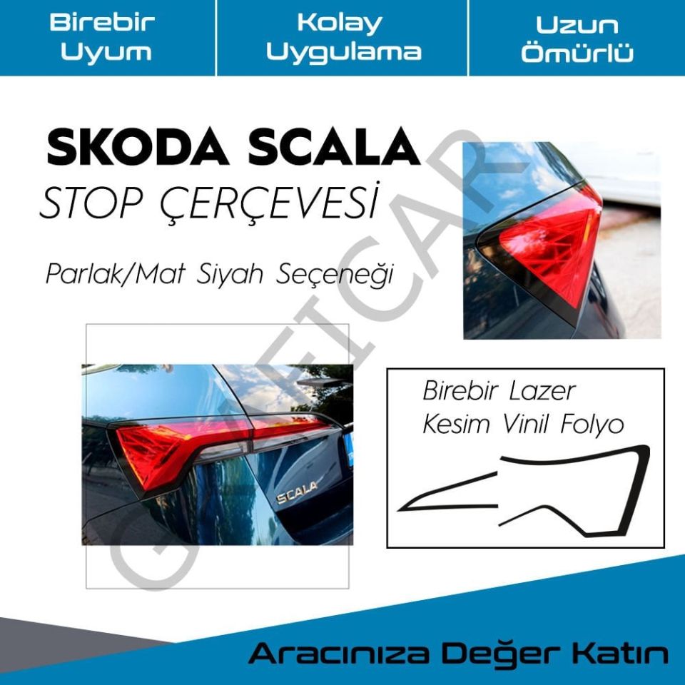 Skoda Scala Stop Çerçeve Sticker PARLAK SİYAH