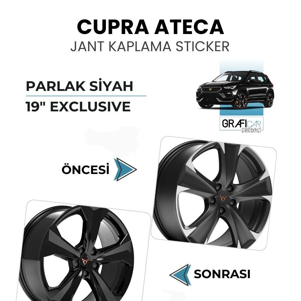 Cupra Ateca Jant Kaplama Sticker Set PARLAK SİYAH