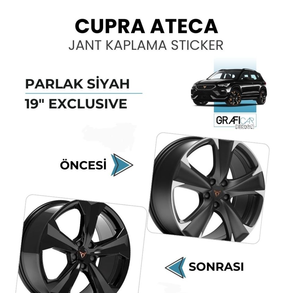 Cupra Ateca Jant Kaplama Sticker Set PARLAK SİYAH