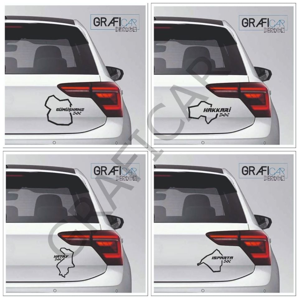 Harita Yarış Pisti Görünüm Sticker/Gümüşhane-Hakkari-Hatay-Isparta PARLAK SİYAH - HAKKARİ
