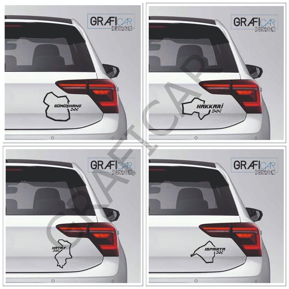 Harita Yarış Pisti Görünüm Sticker/Gümüşhane-Hakkari-Hatay-Isparta PARLAK SİYAH - HATAY