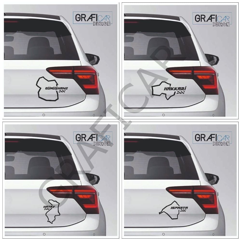 Harita Yarış Pisti Görünüm Sticker/Gümüşhane-Hakkari-Hatay-Isparta PARLAK BEYAZ - HATAY