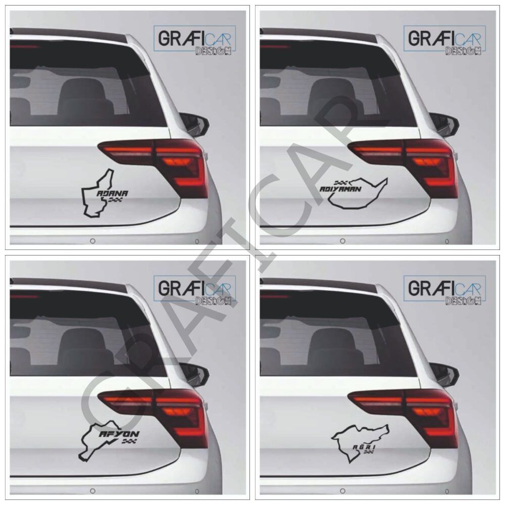 Harita Yarış Pisti Görünüm Sticker/Adana-Adıyaman-Afyon-Ağrı PARLAK SİYAH - AFYON