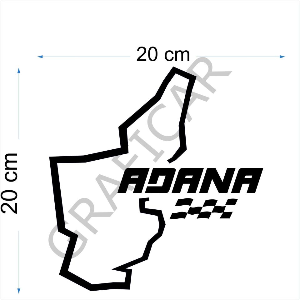 Harita Yarış Pisti Görünüm Sticker/Adana-Adıyaman-Afyon-Ağrı PARLAK SİYAH - AFYON