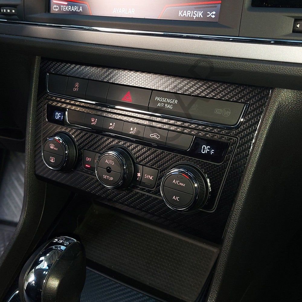 Seat Leon MK3/MK3,5 Konsol İç Trim Kaplama Sticker Seti MAT KARBON SİYAH - 2013 DSG MANUEL - VAR